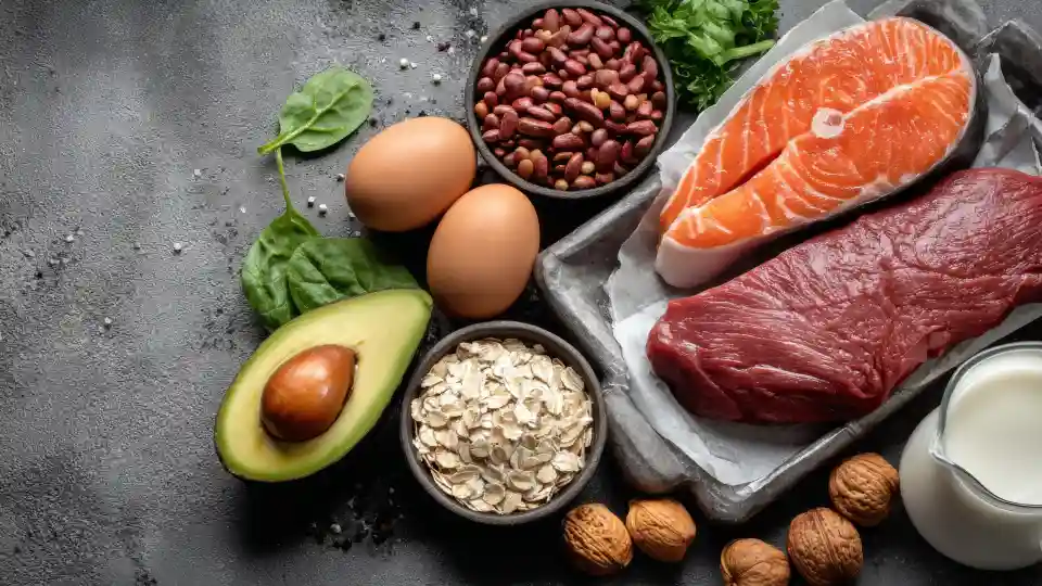 This picture shows a selection of healthy food suitable for sport nutrition