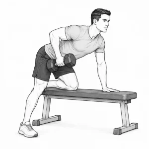 Beginner performing a supported dumbbell row for upper back strength