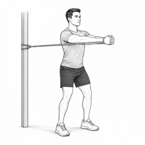 Beginner performing a Pallof press with a resistance band for core stability