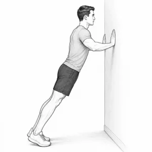 Beginner performing a wall push-up with straight body alignment
