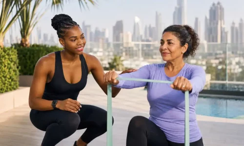Active aging mobility coaching in Dubai for strength balance and independence