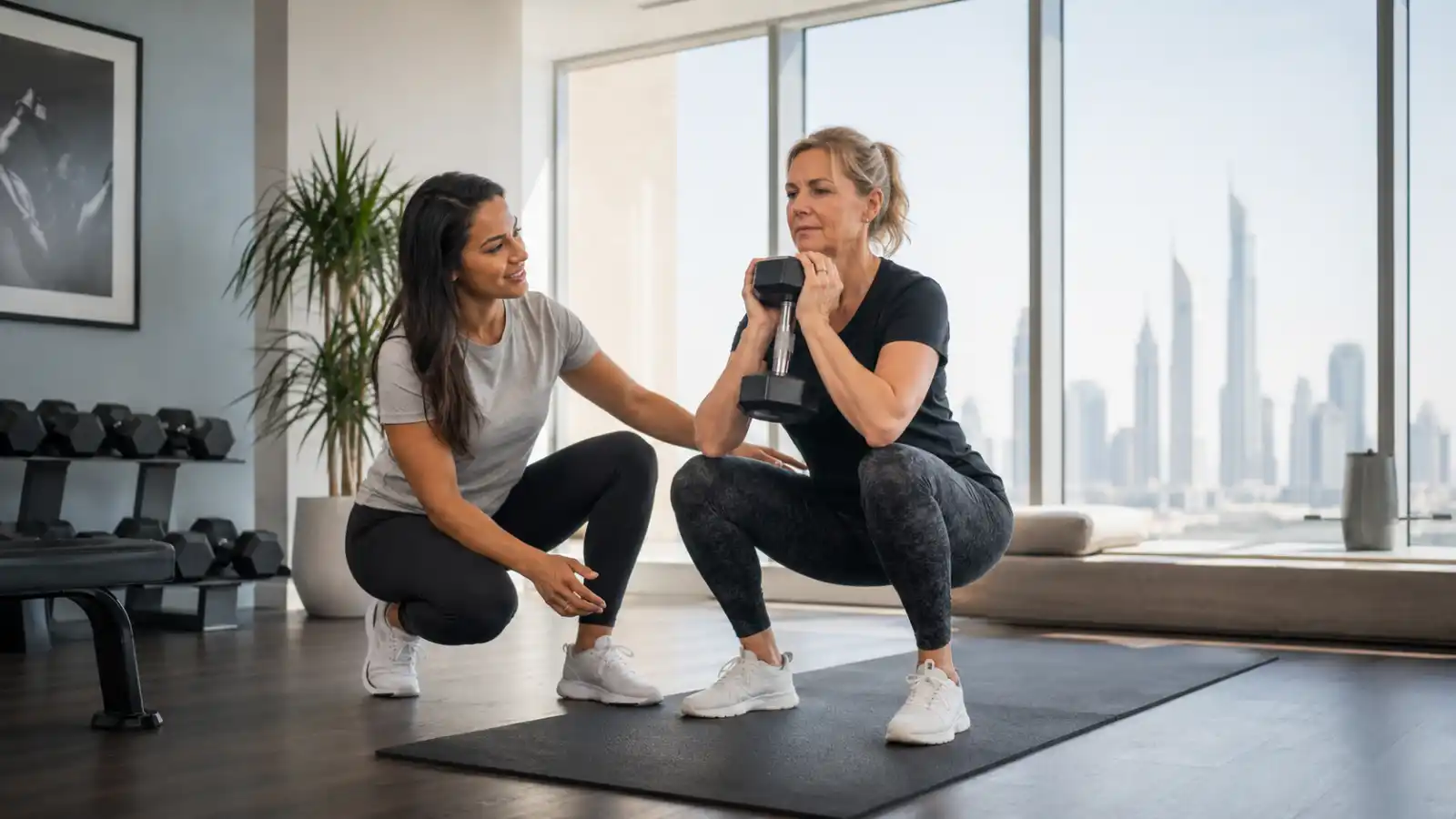 Female personal trainer coaching a private training session in Dubai