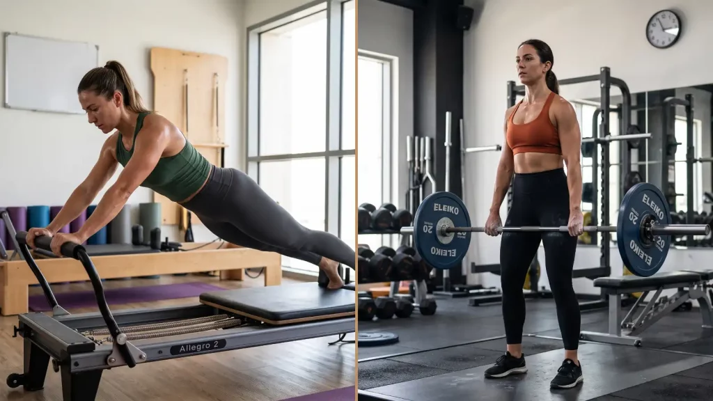 Pilates vs strength training comparison with core exercise and resistance training