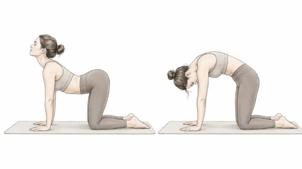 Cat-cow exercise for gentle postnatal spinal mobility.