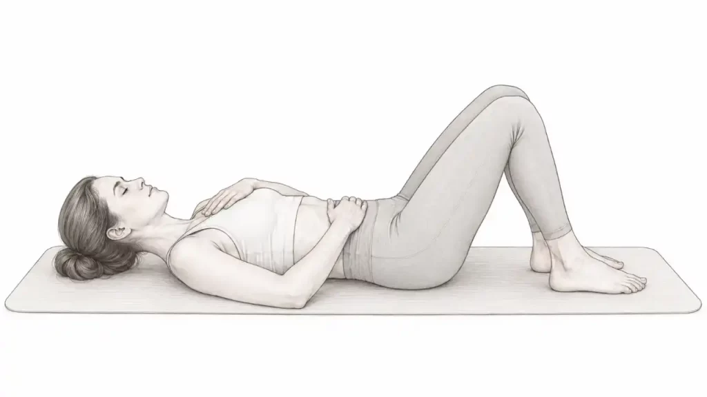 Diaphragmatic breathing exercise for postnatal core and pelvic floor awareness.