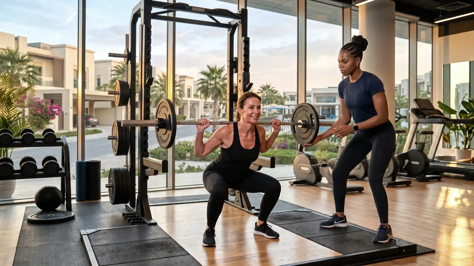 Woman performing a Goblet Squat exercise in an indoor gym